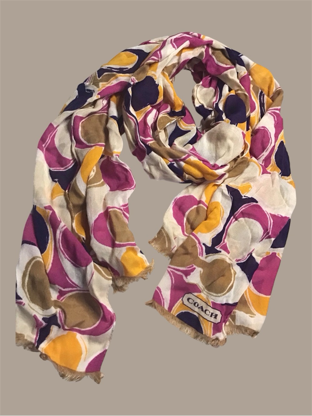 Coach optic sketch signature logo  Print Scarf - Pink/Gold/Navy/Cream